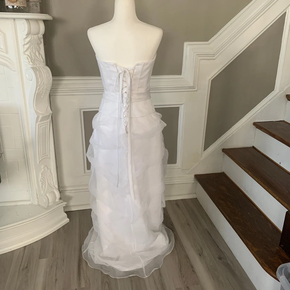 Vestido de novia Baylia Designs línea A tirantes blanco talla 12 corsé de gasa Foto 2 de 4