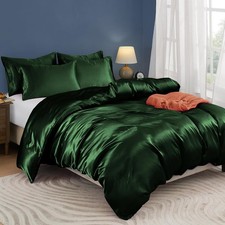 5 Pieces Satin Duvet Cover Set Queen/Full Size Emerald Green Duvet Cover with