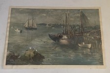 Stampa litografica Adam Emory Albright "Barche da pesca"