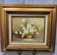 VTG Robert Cox Signed Still Life Floral 8"x 10" Oil Painting Wood & Gold Framed