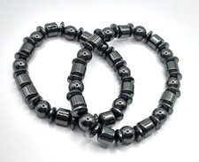 2 Set of Magnetic Therapy Black Hematite Stone Healing Beaded Bangle Bracelets