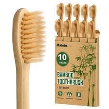 Bamboo Toothbrushes Soft Bristles 10 Pack, Biodegradable BPA Free Soft Bristles