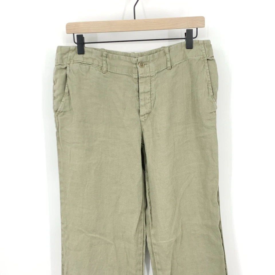 Ralph Lauren Etiqueta Azul Mujer Talla 8 Pantalones Pierna Ancha Pantalones Verde Lino Medio Foto 2 de 4