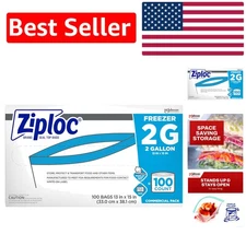 Ziploc Freezer Storage Bags 2 Gallon - Double Zipper & Easy Open Tabs, 100 Count