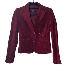 Vintage American Eagle Corduroy Blazer Women  s XS Burgundy Sequin Y2K Jacket