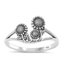 High Polished Oxidized Sunflower Ring New .925 Sterling Silver Band Sizes 4-10