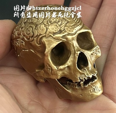Brass Skull Head Statue Human Skeleton Model Artwork Craft Home Decor Collection