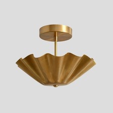 Image of Semi Flush mount Ceiling Light Italian Brass Pendant Handmade Glass Globe Mid Ce