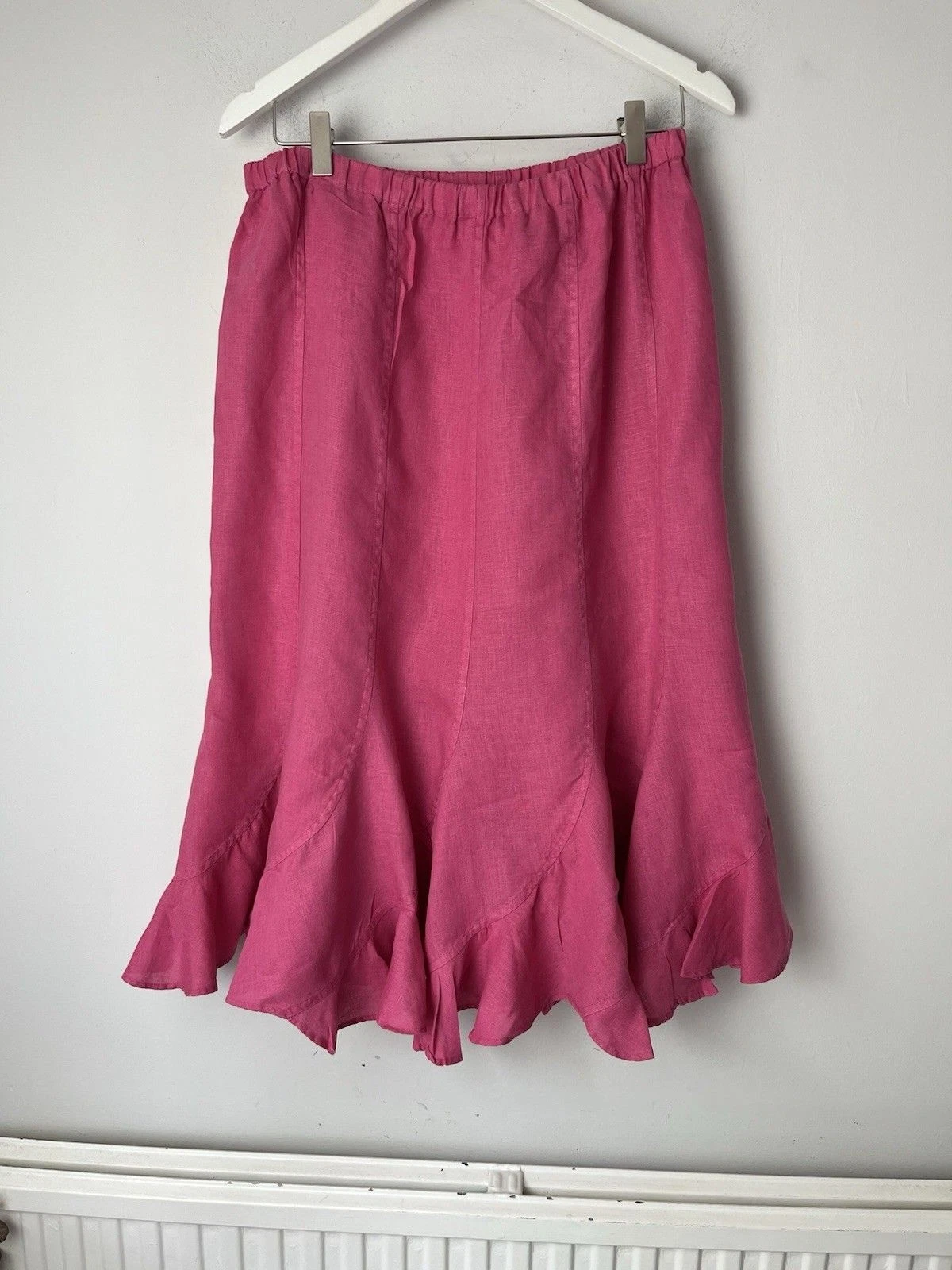 100% Linen Sahara Pink Panelled Midi Skirt Medium Flared