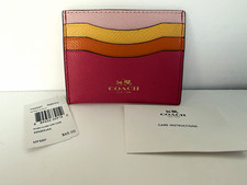 Coach Colorblock Pink Yellow Orange Card Case Card Wallet w/ Logo Accent
