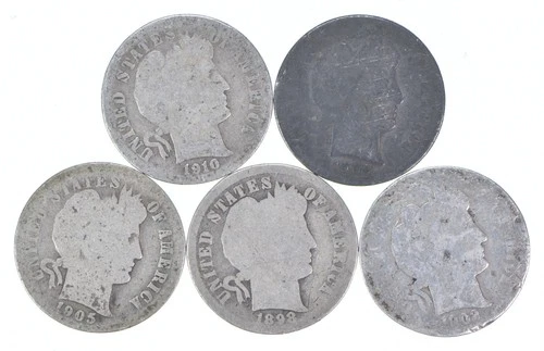 Better Lot 5 1910-D 1903-O 1905-S 1898 1902-O Barber Dime 0.50 Face *251
