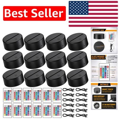 Sleek 3D LED Lamp Bases - 12 Sets with Remote Control, Perfect for Art Display