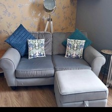 DFS Grey 2 Seater Sofa & Storage Footstool Ottoman, Velvet Fabric Sofa Suite