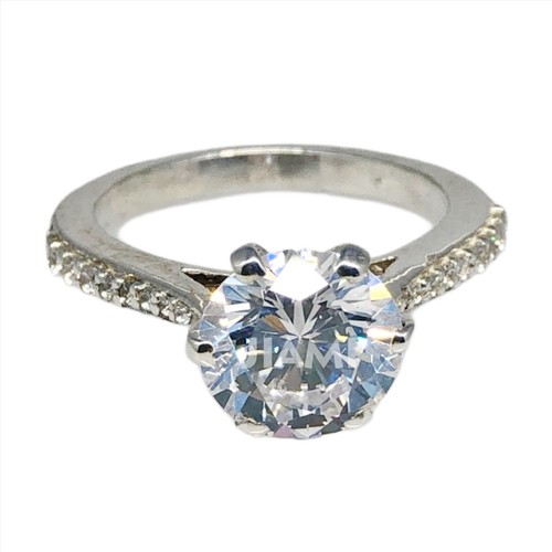 Moissanite Solitaire Engagement Ring 14k White Gold Silver 3Ct Round Band 9mm