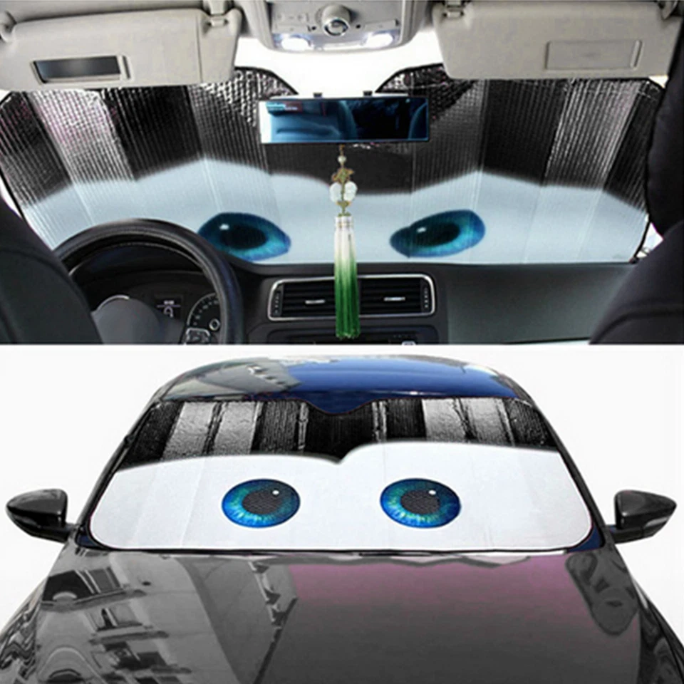 1Pcs Black Cartoon Eyes Foldable Car Front Windshield Cover Sun Shade Protector - Изображение 4 из 4