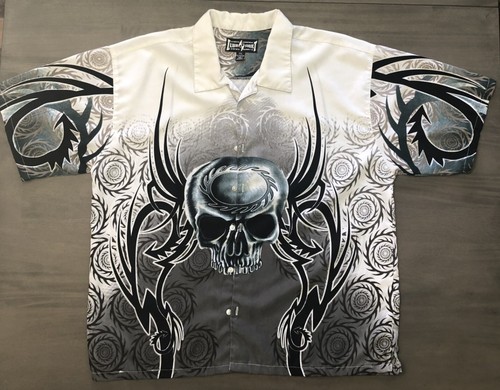 Steve & Barry's Skull Club Button Down Shirt Y2K Tribal Mens Size 2XL White - Picture 2 of 13