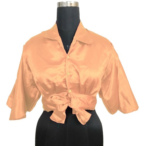 Collared Top Satin Elegant Button Knot Crop Top Flared Sleeve Top Plus Size S116 - Picture 117 of 291