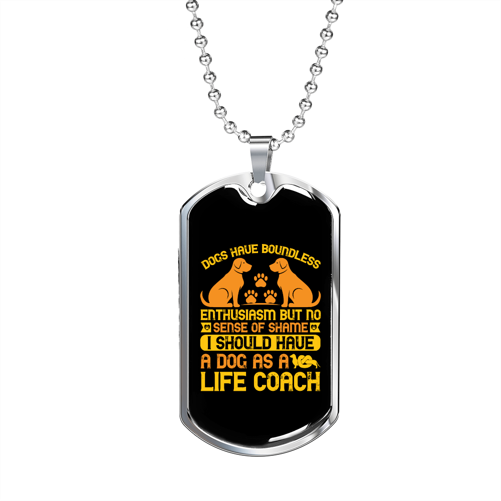 Boundless Enthusiasm Necklace Stainless Steel or 18k Gold Dog Tag 24