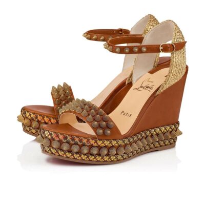 Christian Louboutin Cordorella 110 Brown Gold Stud Platform Wedge