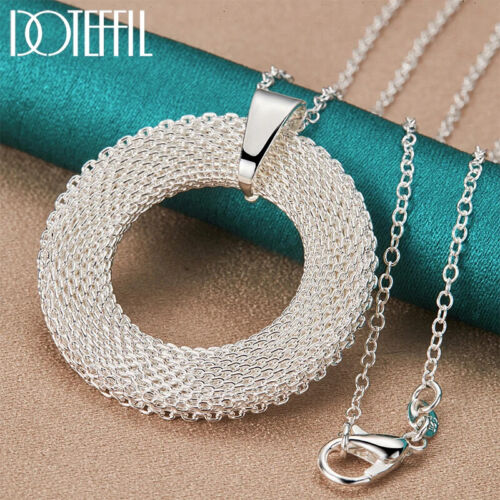 DOTEFFIL 925 Sterling Silver Round Circle Weave Pendants Necklace Party Jewelry - Afbeelding 1 van 8