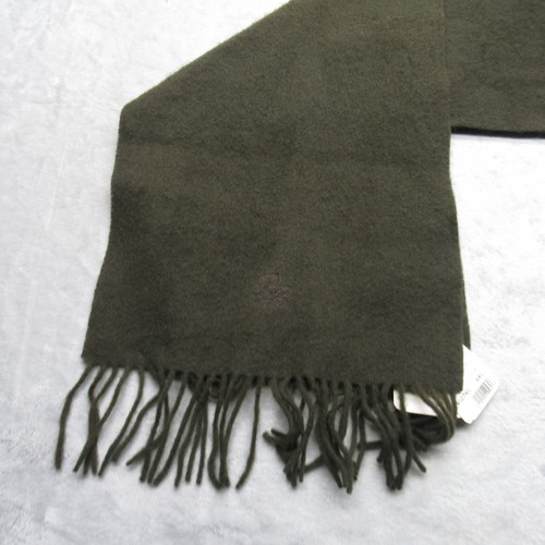Ralph Lauren Lambswool Scarf Green Embroidered Logo Fringe Scotland 60" READ - Picture 3 of 8