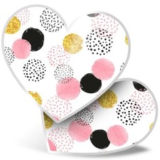 2 x Heart Stickers 15 cm - Pink & Gold Spots Pattern Art #46045