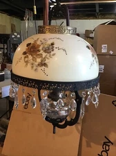 Nice Vintage Hanging Farmhouse 24” Wrought Iron And Glass Oil Lamp W/prisms