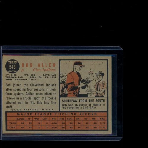 1962 TOPPS #543 BOB ALLEN INDIANS SP - Image 2 of 2