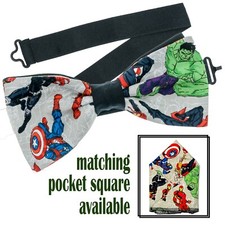 Marvel Bow Tie  Pocket Square 100 Cotton Wedding Prom New Year Christmas Party