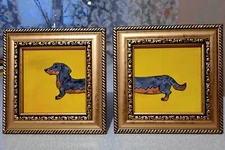 SET of ORIGINAL Oil Paintings Dachshund Double Painting 4x4 + 4x4 Dog