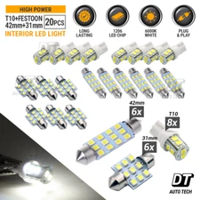 20X White LED Light Interior Package Kit for T10 & 31mm Map Dome + License Plate