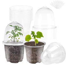 JOPY 4 Inch Plastic Nursery Pots with Humidity Dome for Plants Clear Seed
