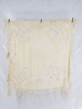 Vintage Chinese Hand Embroidered Silk Floral Piano Shawl 114x106cm