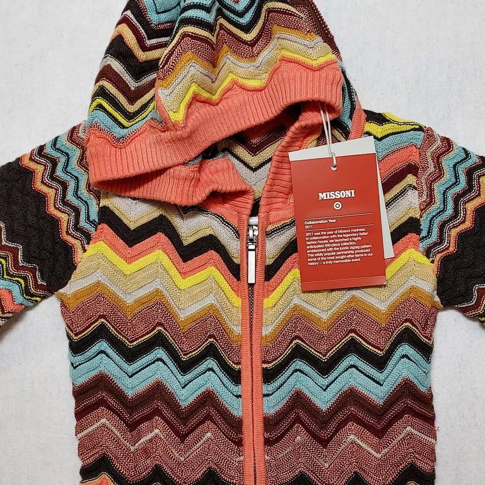 NUEVO CON ETIQUETAS Missoni Chaqueta Suéter con Capucha para Niña Talla XS Cremallera Completa Tejido Chevron Boho Otoño Foto 3 de 4