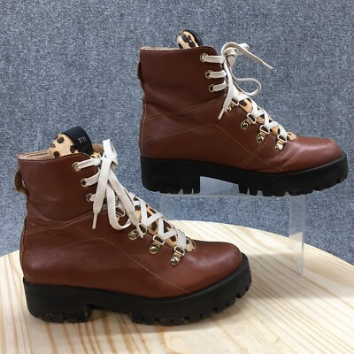 Steve Madden NY90 Boots Womens 8 M Boom Lugsole Lace Up Ankle Boot Brown Leather