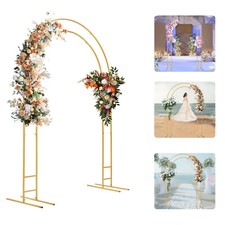 Gold 7.2Ft Metal Floral Display Frame Round Top Double Arch Backdrop Stand Party