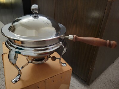 chafing dish sterno stainless steel vintage wood handle Orenson 5881 3 Qt