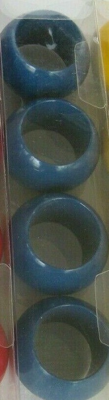 4 Stück edle Serviettenringe Pappelholz Holz farbig bunt Servietten Halter blau