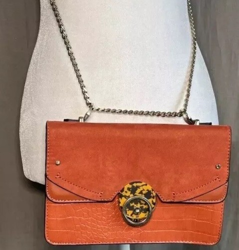 TopShop Faux Vegan Leather Orange Gold Chain Tortoise Crossbody Bag Purse - Picture 13 of 21
