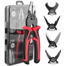5 IN 1 Plier Set with 5 Interchangeable Tool Heads Wire Stripper Crimping Plier