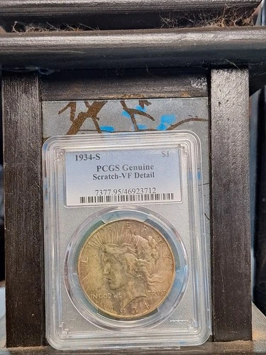 1934 S Peace Silver Dollar, Key Date PCGS VF details/ scratch.