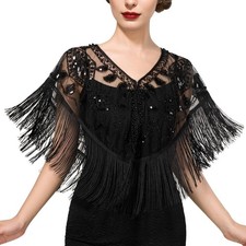 SWEETV Women's 1920s Shawl Wraps,Sequin Beaded Flapper Evening Shawls for women