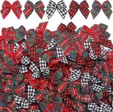 Chuangdi 150 Pcs Christmas Mini Plaid Ribbon Bows Buffalo Classic