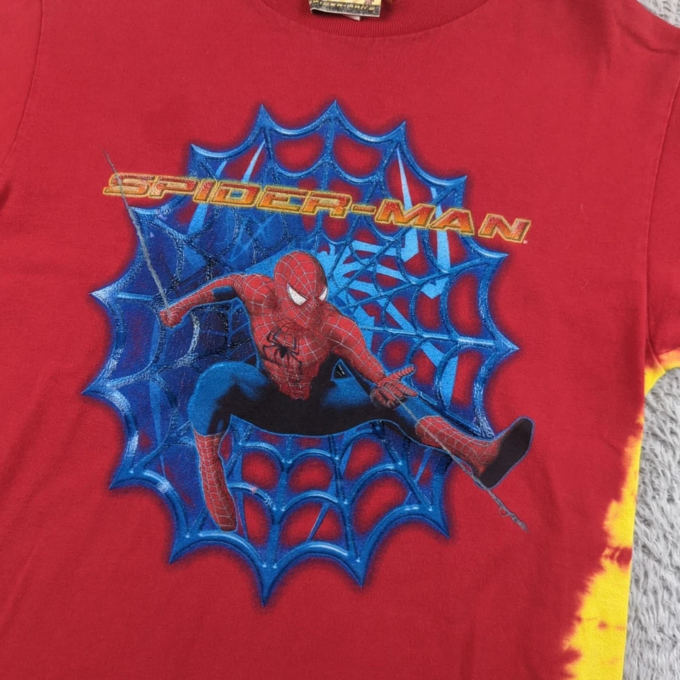 Vintage Spiderman 2 T Shirt Boys Small Red Tie Dye Web Y2K Graphic Print - Image 2 of 4