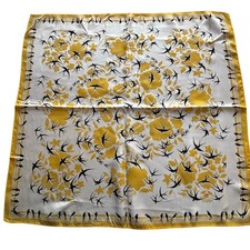 Vintage mid century silky scarf neckerchief yellow  black birds swallows