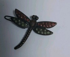 Vintage Hair Barrette Pink White Rhinestone And Bronze Colored Firefly