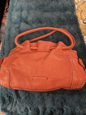 Cole Haan Orange Pebbled Shoulder Bag Zip Detachable Strap Lined Pockets