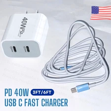 For iPhone 15 16 Pro Max Plus 40W Dual USB-C Fast Charger Block PD Type-C Cable