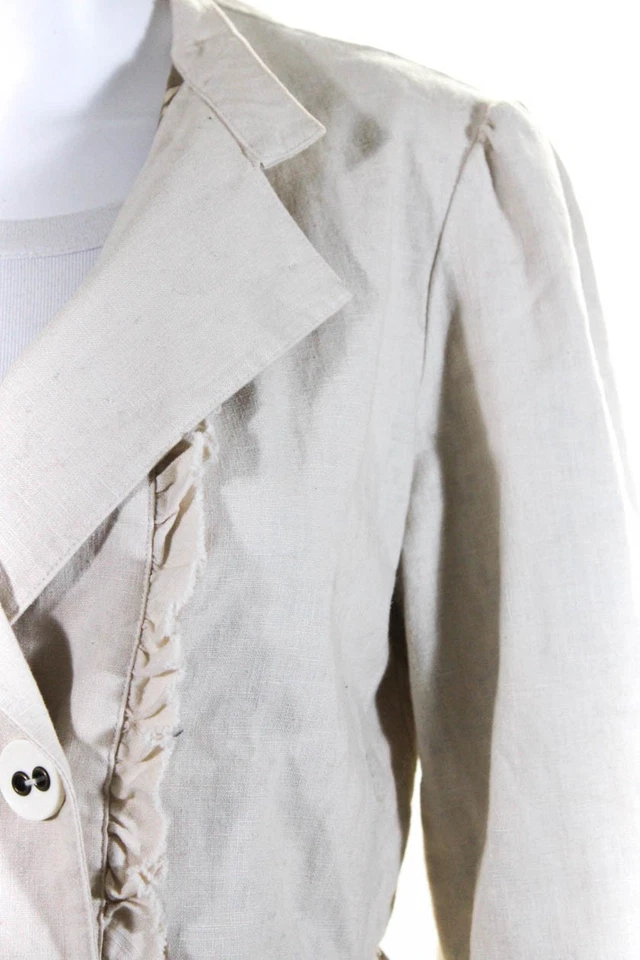 Chaqueta Paper Denim + Tela Mujer Borde con Volantes Doble Pecho Beige Talla 2 Foto 2 de 4