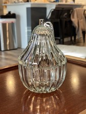 Vintage clear ribbed glass pear-shaped lidded...